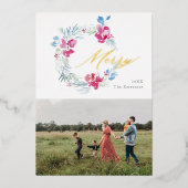 Vrolijk kerstroze blauwe Waterverf ventilator Wrea Folie Feestdagenkaart (Voorkant)