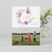 Vrolijk kerstroze blauwe Waterverf ventilator Wrea Folie Feestdagenkaart (Staand Voorkant)