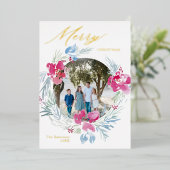 Vrolijk kerstroze blauwe Waterverf ventilator Wrea Folie Feestdagenkaart (Staand Voorkant)