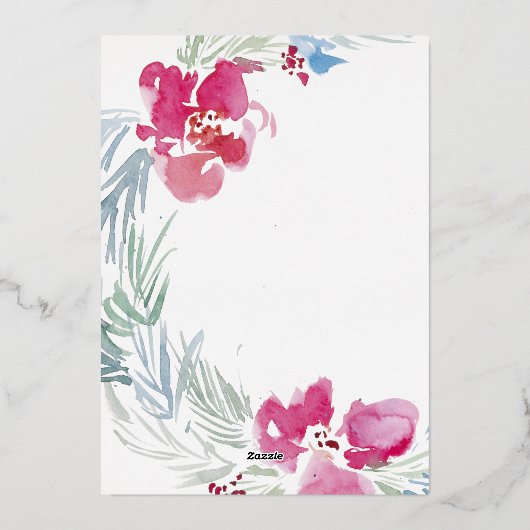 Vrolijk kerstroze blauwe Waterverf ventilator Wrea Folie Feestdagenkaart (Achterkant)