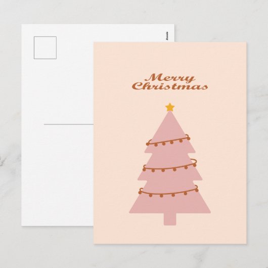 Vrolijk kerstroze boom feestdagenkaart (Voorkant / Achterkant)