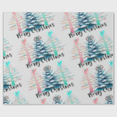 Vrolijk kerstroze en Blauwgroen bomen Cadeaupapier (Vlak)