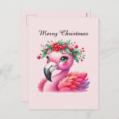 Vrolijk kerstroze flamingo aanpasbaar feestdagenkaart (Voorkant / Achterkant)