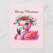 Vrolijk kerstroze flamingo aanpasbaar feestdagenkaart (Voorkant)
