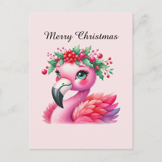 Vrolijk kerstroze flamingo aanpasbaar feestdagenkaart (Voorkant)
