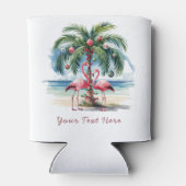 Vrolijk kerstroze flamingo gepersonaliseerd blik blikjeskoeler (Achterkant)