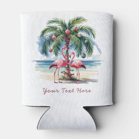 Vrolijk kerstroze flamingo gepersonaliseerd blik blikjeskoeler (Achterkant)