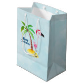 Vrolijk kerstroze flamingo in Santa Hat Medium Cadeauzakje (Achterkant Gekanteld)