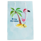 Vrolijk kerstroze flamingo in Santa Hat Medium Cadeauzakje (Voorkant)