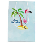 Vrolijk kerstroze flamingo in Santa Hat Medium Cadeauzakje (Achterkant)