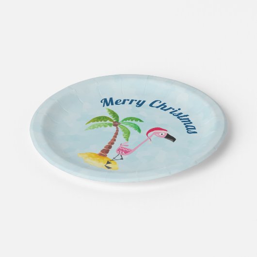 Vrolijk kerstroze flamingo in Santa Hat Papieren Bordje (Gekanteld)