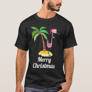 Vrolijk kerstroze flamingo in Santa Hat T-shirt