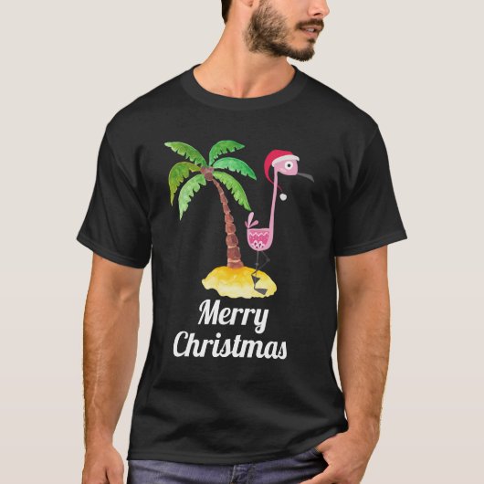 Vrolijk kerstroze flamingo in Santa Hat T-shirt (Voorkant)