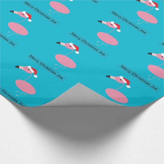 Vrolijk kerstroze flamingo met kerstmuts cadeaupapier (Hoek)