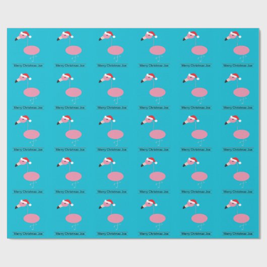 Vrolijk kerstroze flamingo met kerstmuts cadeaupapier (Vlak)