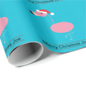 Vrolijk kerstroze flamingo met kerstmuts cadeaupapier (Rol Hoek)