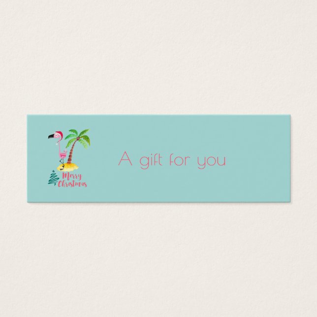 Vrolijk kerstroze flamingo met palmboom-cadeau mini visitekaartjes (Voorkant)