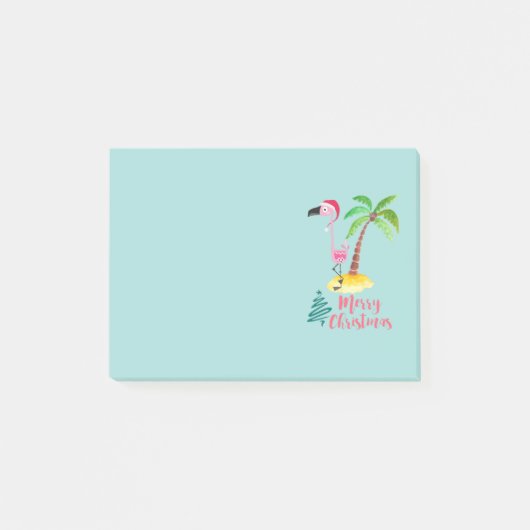 Vrolijk kerstroze flamingo met palmboom post-it® notes (Voorkant)