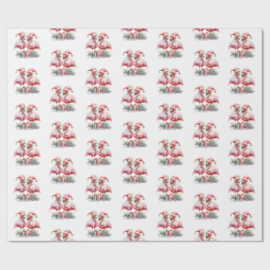 Vrolijk kerstroze flamingo's cadeaupapier (Vlak)