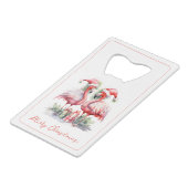 Vrolijk kerstroze flamingo's creditkaart flessenopener (Voorkant Gekanteld)