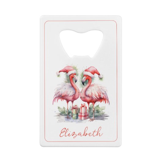 Vrolijk kerstroze flamingo's creditkaart flessenopener (Achterkant)