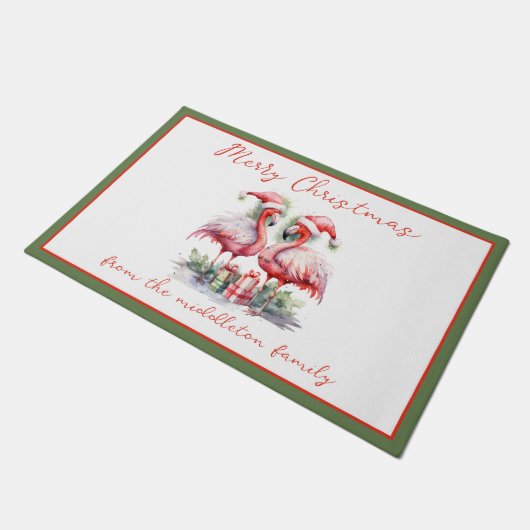 Vrolijk kerstroze flamingo's deurmat (Schuin)