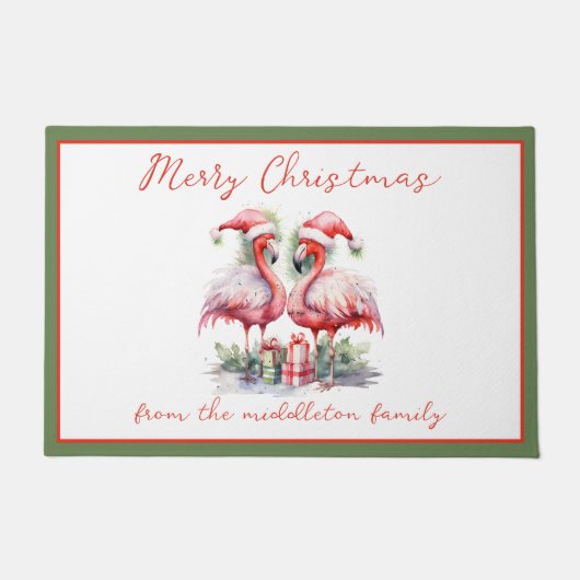 Vrolijk kerstroze flamingo's deurmat (Voorkant)