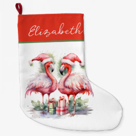 Vrolijk kerstroze flamingo's grote kerstsok