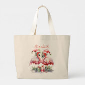 Vrolijk kerstroze flamingo's grote tote bag (Achterkant)