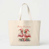 Vrolijk kerstroze flamingo's grote tote bag (Voorkant)