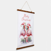 Vrolijk kerstroze flamingo's hangend wandkleed (Gebogen)