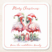 Vrolijk kerstroze flamingo's kartonnen onderzetters (Voorkant)