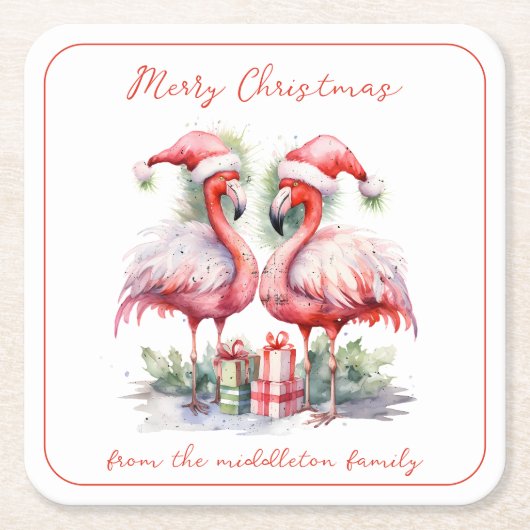Vrolijk kerstroze flamingo's kartonnen onderzetters (Voorkant)