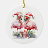 Vrolijk kerstroze flamingo's keramisch ornament (Voorkant)