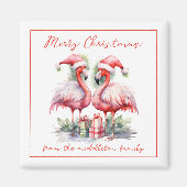 Vrolijk kerstroze flamingo's magneet (Voorkant)
