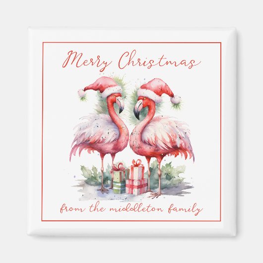 Vrolijk kerstroze flamingo's magneet (Voorkant)