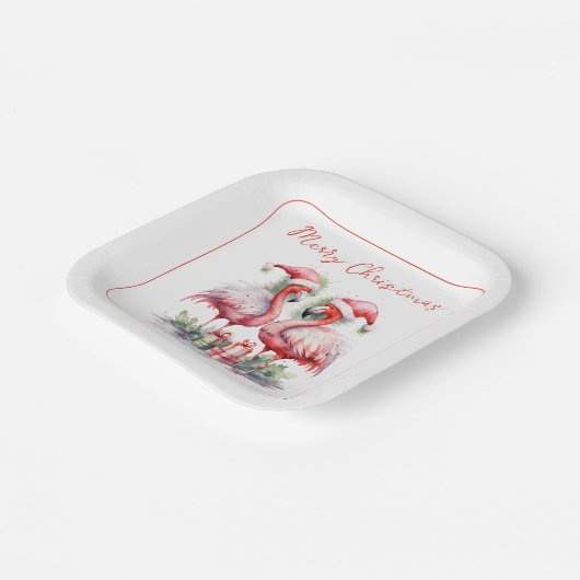Vrolijk kerstroze flamingo's papieren bordje (Gebogen)