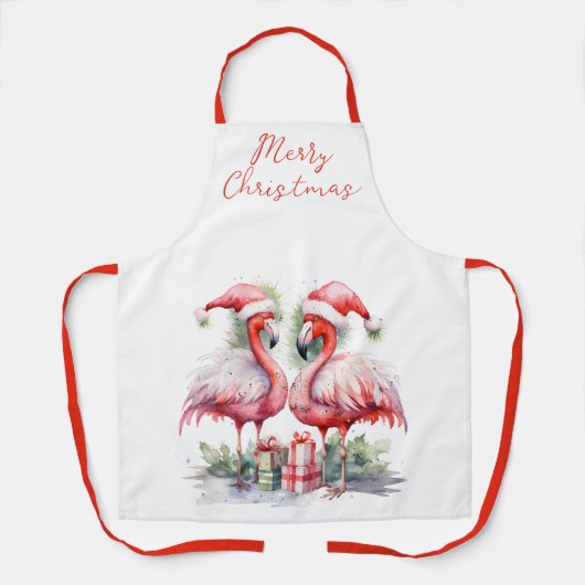 Vrolijk kerstroze flamingo's schort (Voorkant)