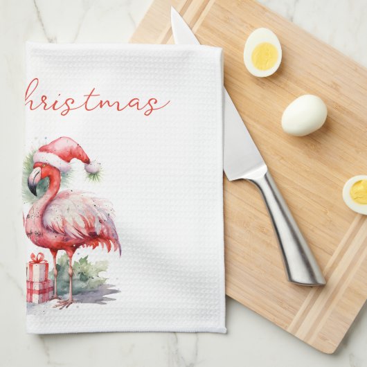 Vrolijk kerstroze flamingo's theedoek (Quarter Fold)