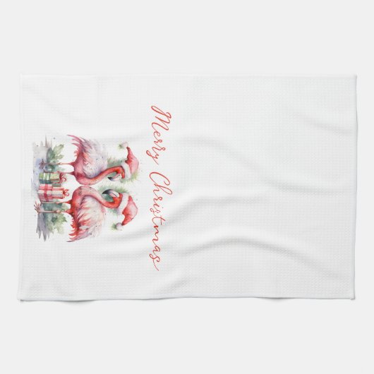 Vrolijk kerstroze flamingo's theedoek (Horizontaal)