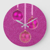 Vrolijk kerstroze Glitter Baubles Grote Klok (Voorkant)