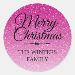 Vrolijk kerstroze glitter ombre Envelope Seal Ronde Sticker