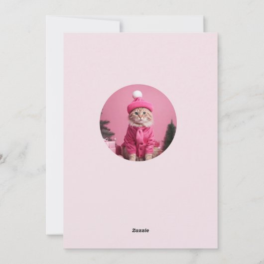 Vrolijk kerstroze kat in cake schattig gember kat feestdagenkaart (Achterkant)