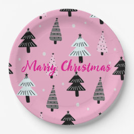 Vrolijk kerstroze kerstdecoratie papieren bordje