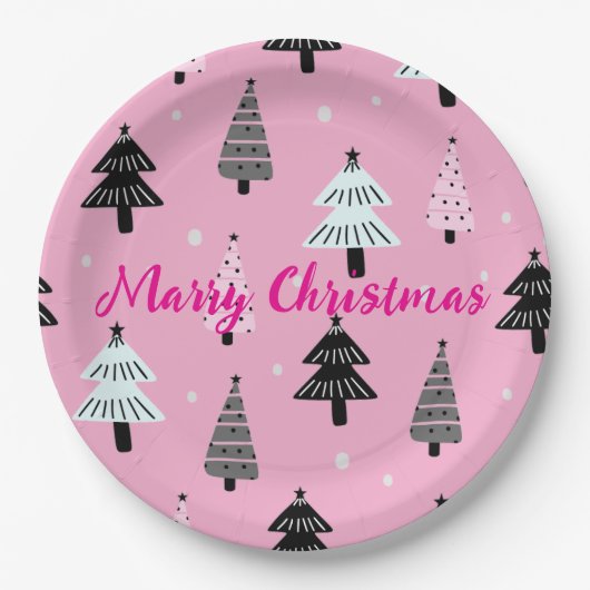 Vrolijk kerstroze kerstdecoratie papieren bordje (Voorkant)