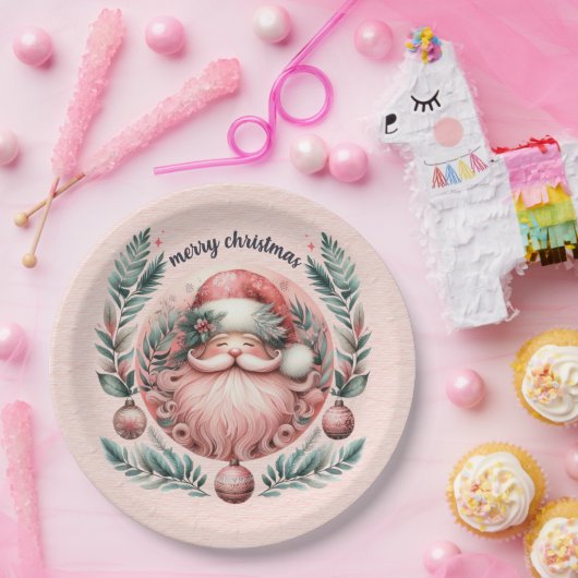 Vrolijk kerstroze kerstkrans papieren bordje (Feest)