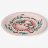 Vrolijk kerstroze kerstkrans papieren bordje (Gekanteld)