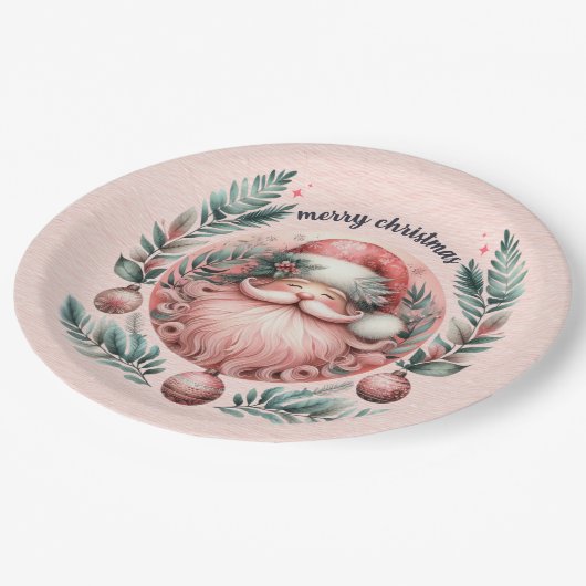 Vrolijk kerstroze kerstkrans papieren bordje (Gekanteld)