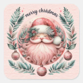 Vrolijk kerstroze kerstkrans vierkante sticker (Voorkant)