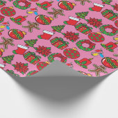 Vrolijk kerstroze Ornamenten inpakpapier (Hoek)